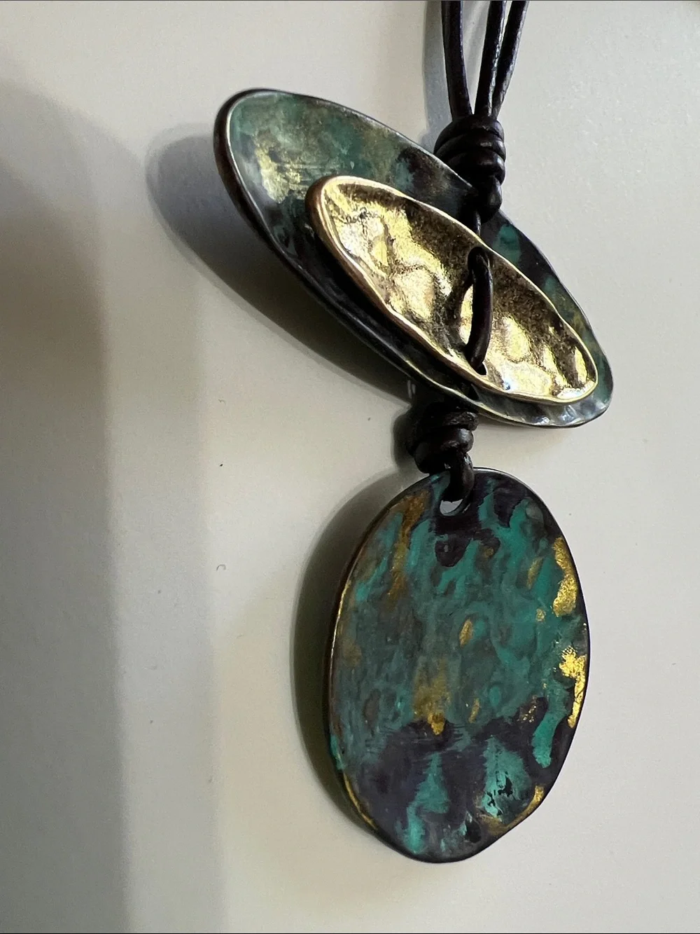 Artisan Turquoise Patina Pendant Necklace and Earring Set